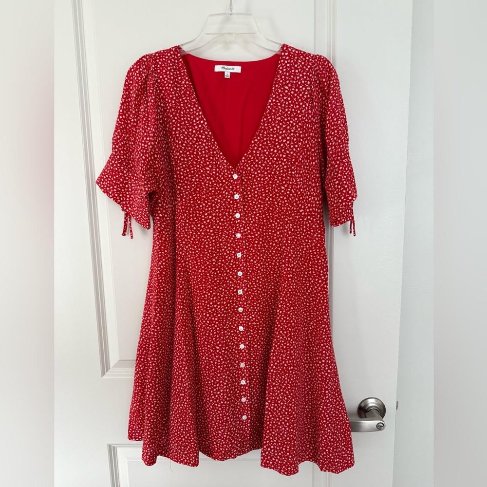 Madewell red floral dress with button down front